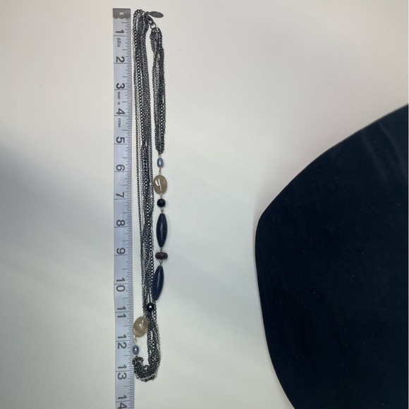 Metro 7 Silver and Black Multi Strand Necklace with Purple and Cream Beads - Picture 3 of 6